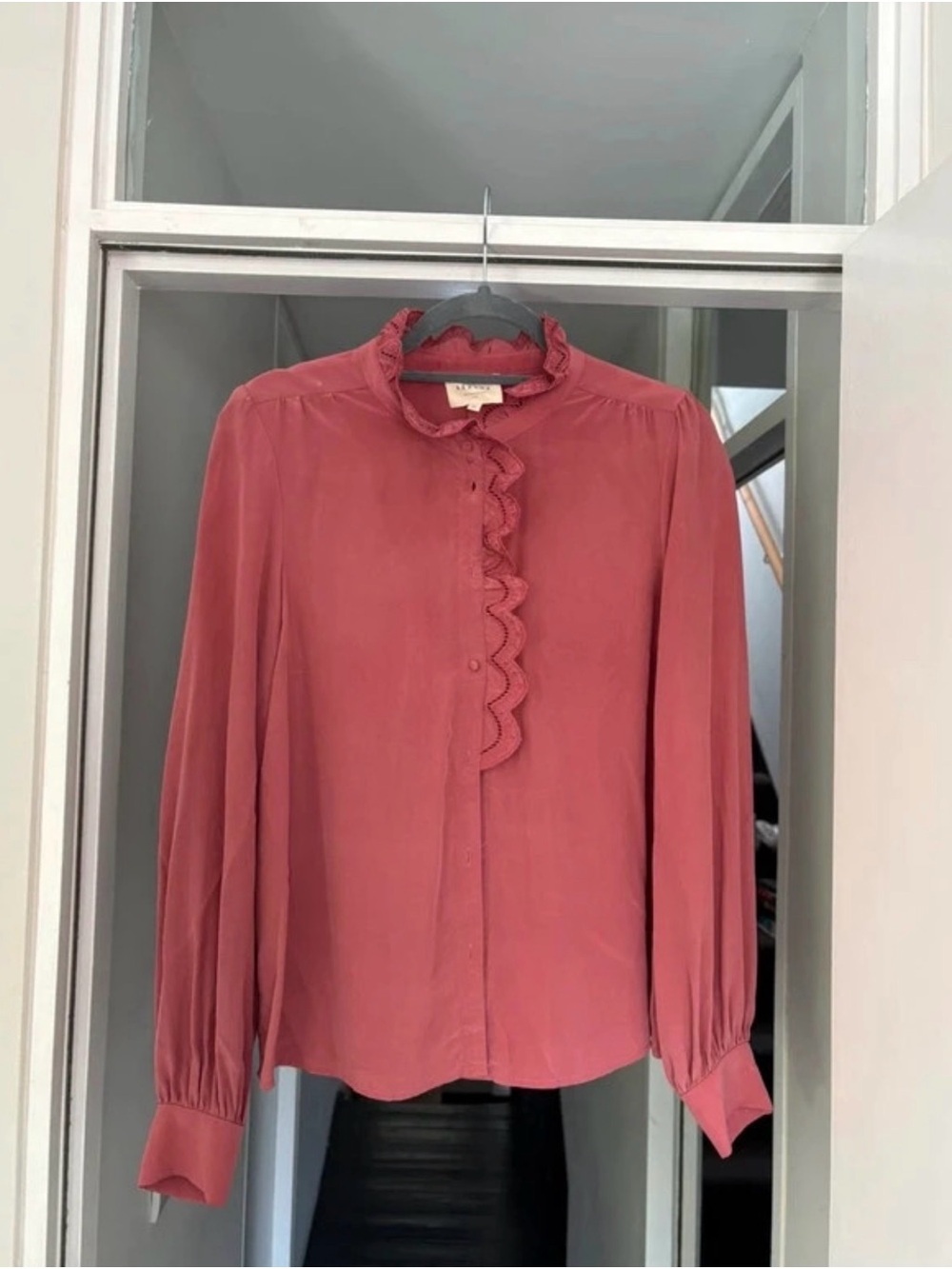 Sézane Silk Long-Sleeve Blouse in Dusty Rose
